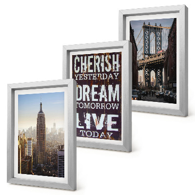 Framed triptych New York City Landscapes with an Inspiring Quote