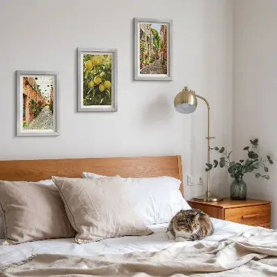 3-piece wall art set charming streets with flowers and lemons background