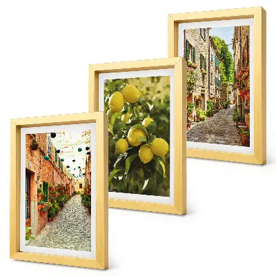 3-piece wall art set charming streets with flowers and lemons background