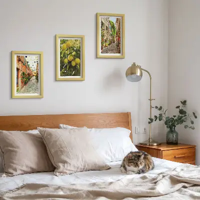 3-piece wall art set charming streets with flowers and lemons background