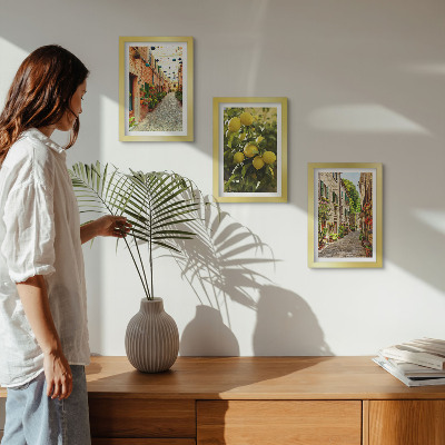 3-piece wall art set Charming streets with flowers and lemons in the background