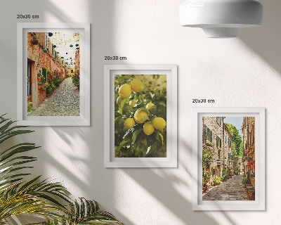 3-piece wall art set Charming streets with flowers and lemons in the background