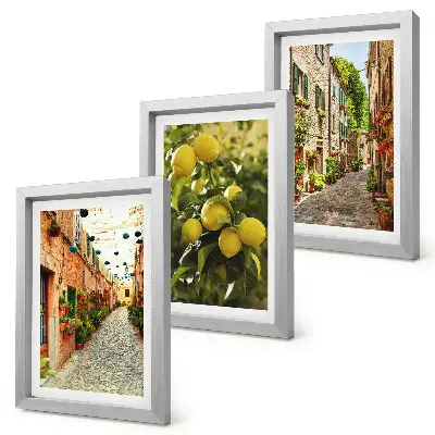 3-piece wall art set charming streets with flowers and lemons background