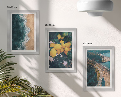 Framed triptych Sea beach lemons mountain landscape coastal road