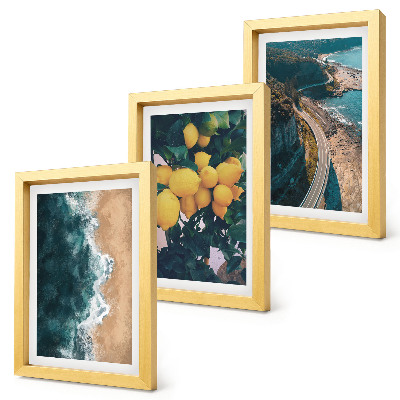 Framed triptych Sea beach lemons mountain landscape coastal road
