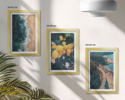Framed triptych Sea beach lemons mountain landscape coastal road