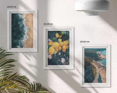 Framed triptych Sea beach lemons mountain landscape coastal road