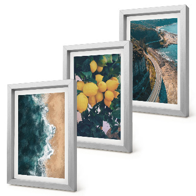 Framed triptych Sea beach lemons mountain landscape coastal road