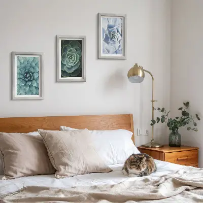 3-piece wall art set succulent plants with green and turquoise accents
