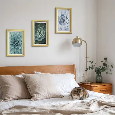 3-piece wall art set succulent plants with green and turquoise accents