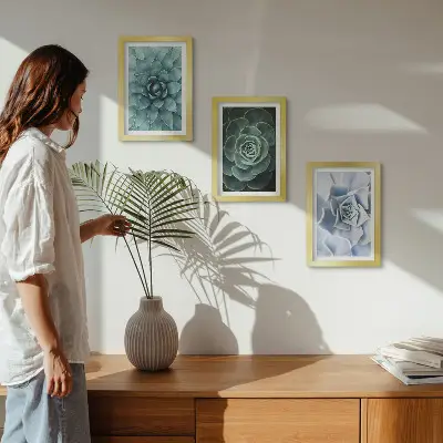3-piece wall art set succulent plants with green and turquoise accents