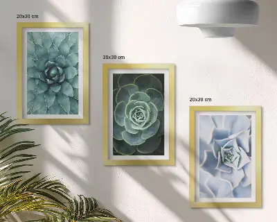 3-piece wall art set succulent plants with green and turquoise accents