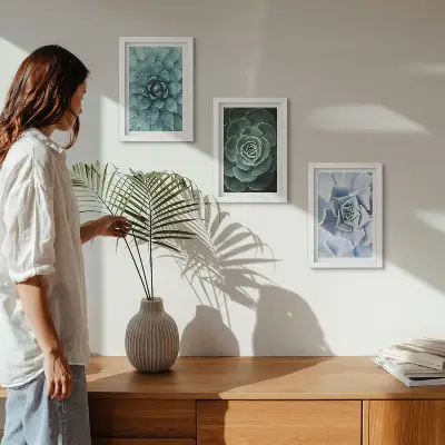 3-piece wall art set succulent plants with green and turquoise accents