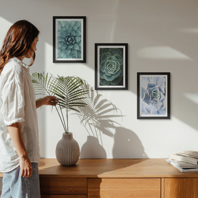 3-piece wall art set Succulent plants in shades of green and turquoise