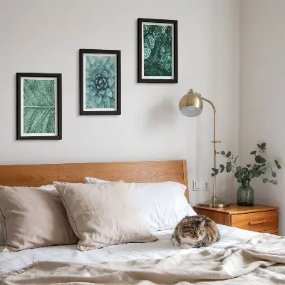 Photo frame wall with close-ups of succulent plants and leaves