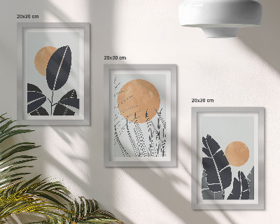3-piece wall art set Plant patterns with large suns, minimalist style