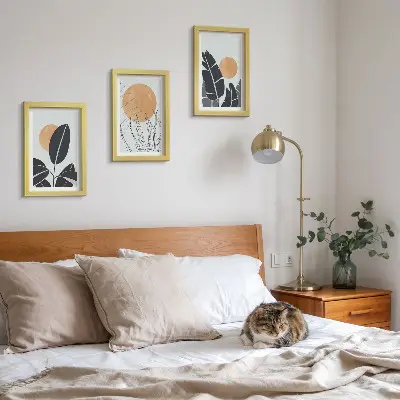 3-piece wall art set plant patterns with large suns in a minimalist style