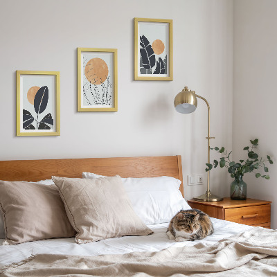 3-piece wall art set Plant patterns with large suns, minimalist style