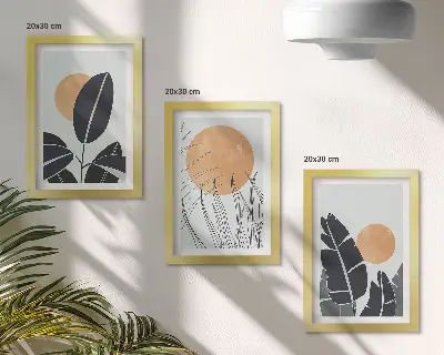 3-piece wall art set plant patterns with large suns in a minimalist style