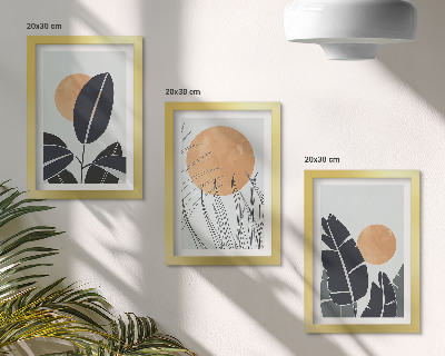 3-piece wall art set Plant patterns with large suns, minimalist style