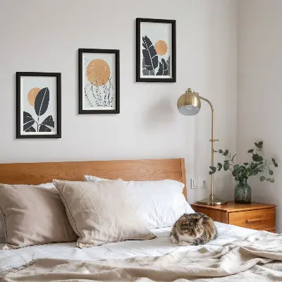 3-piece wall art set plant patterns with large suns in a minimalist style