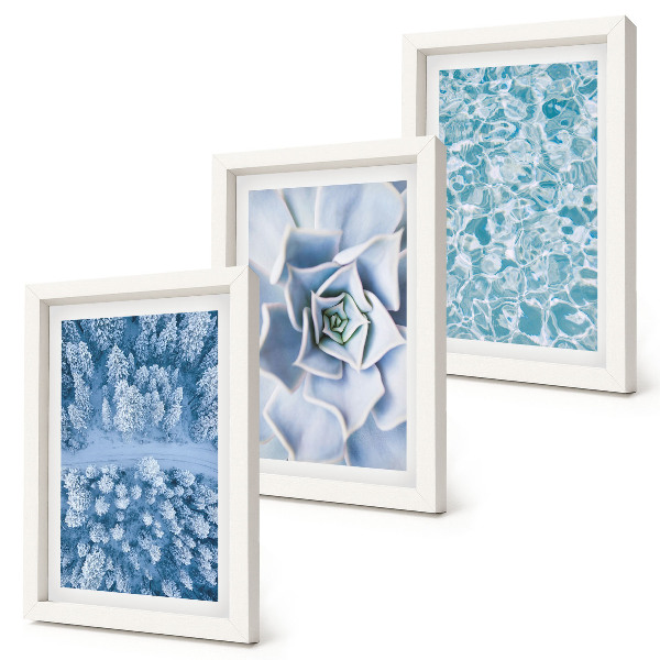 Photo frame wall Winter forest blue flower blue water surface