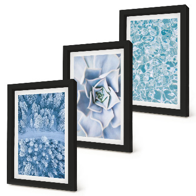 Photo frame wall Winter forest blue flower blue water surface