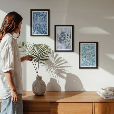 Photo frame wall Winter forest blue flower blue water surface