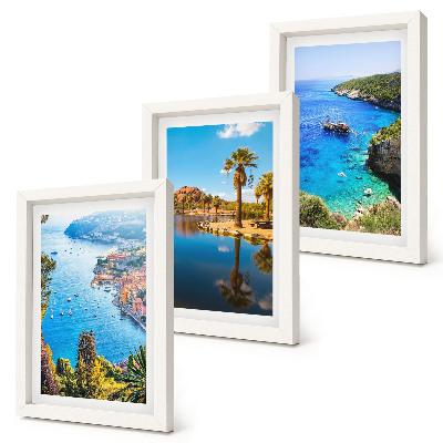 Framed triptych Seaside views with palm trees and blue water