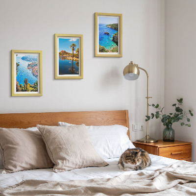 Framed triptych Seaside views with palm trees and blue water