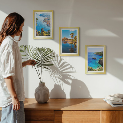 Framed triptych Seaside views with palm trees and blue water