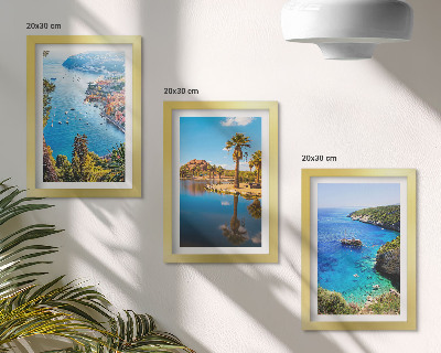 Framed triptych Seaside views with palm trees and blue water