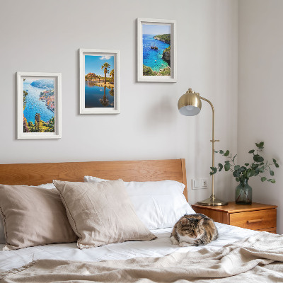Framed triptych Seaside views with palm trees and blue water