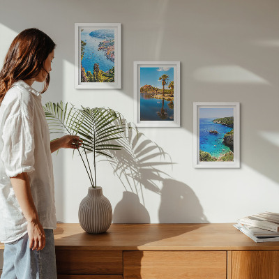 Framed triptych Seaside views with palm trees and blue water