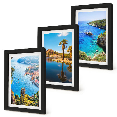 Framed triptych Seaside views with palm trees and blue water