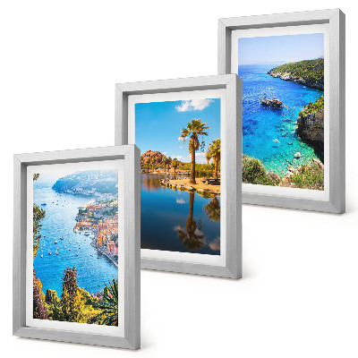 Framed triptych Seaside views with palm trees and blue water