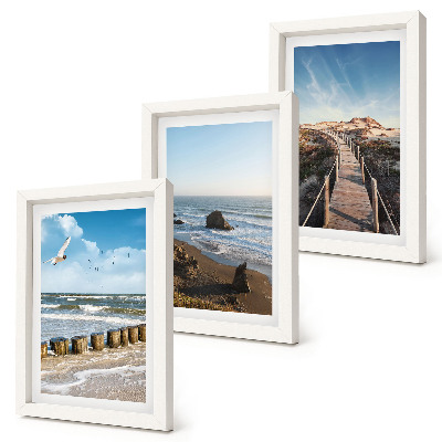 3-piece wall art set View of the beach with waves, sky and a walking pier