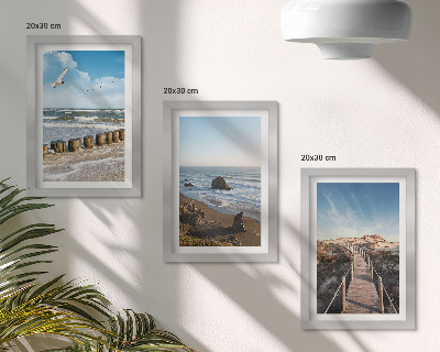 3-piece wall art set View of the beach with waves, sky and a walking pier