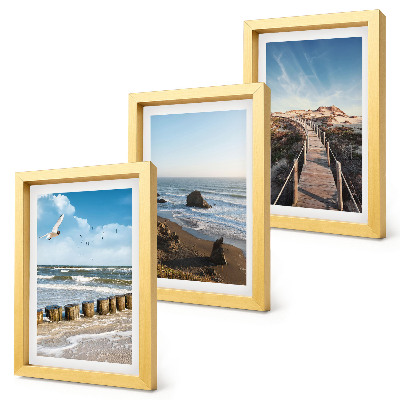 3-piece wall art set View of the beach with waves, sky and a walking pier