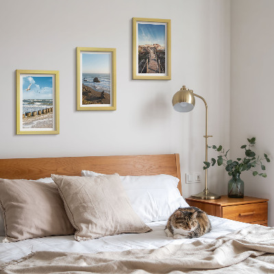3-piece wall art set View of the beach with waves, sky and a walking pier