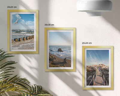 3-piece wall art set View of the beach with waves, sky and a walking pier