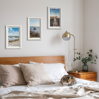 3-piece wall art set View of the beach with waves, sky and a walking pier