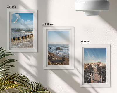 3-piece wall art set View of the beach with waves, sky and a walking pier