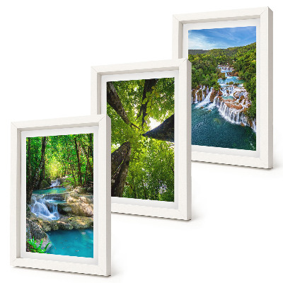 Photo frame wall Waterfalls in a green forest with crystal clear water