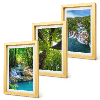 Photo frame wall Waterfalls in a green forest with crystal clear water