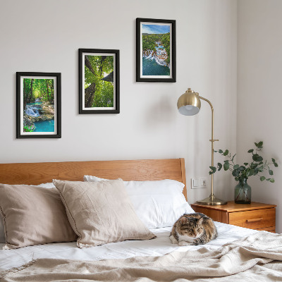 Photo frame wall Waterfalls in a green forest with crystal clear water