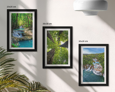 Photo frame wall Waterfalls in a green forest with crystal clear water