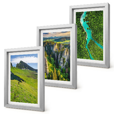 Framed triptych Green mountain landscapes with a river and rocks