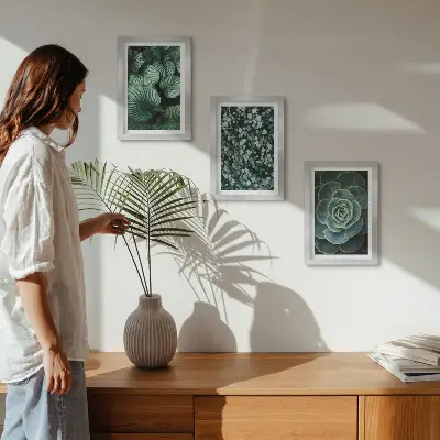 Photo frame wall green leafy plants and stylish succulents theme