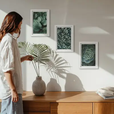 Photo frame wall green leafy plants and stylish succulents theme